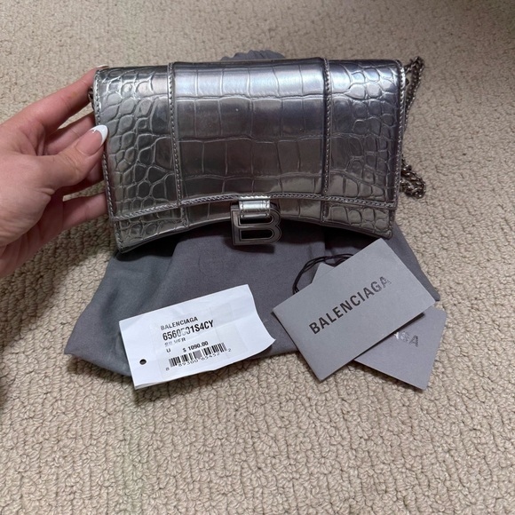 Balenciaga Metallic Silver Croc Clutch - Picture 1 of 4